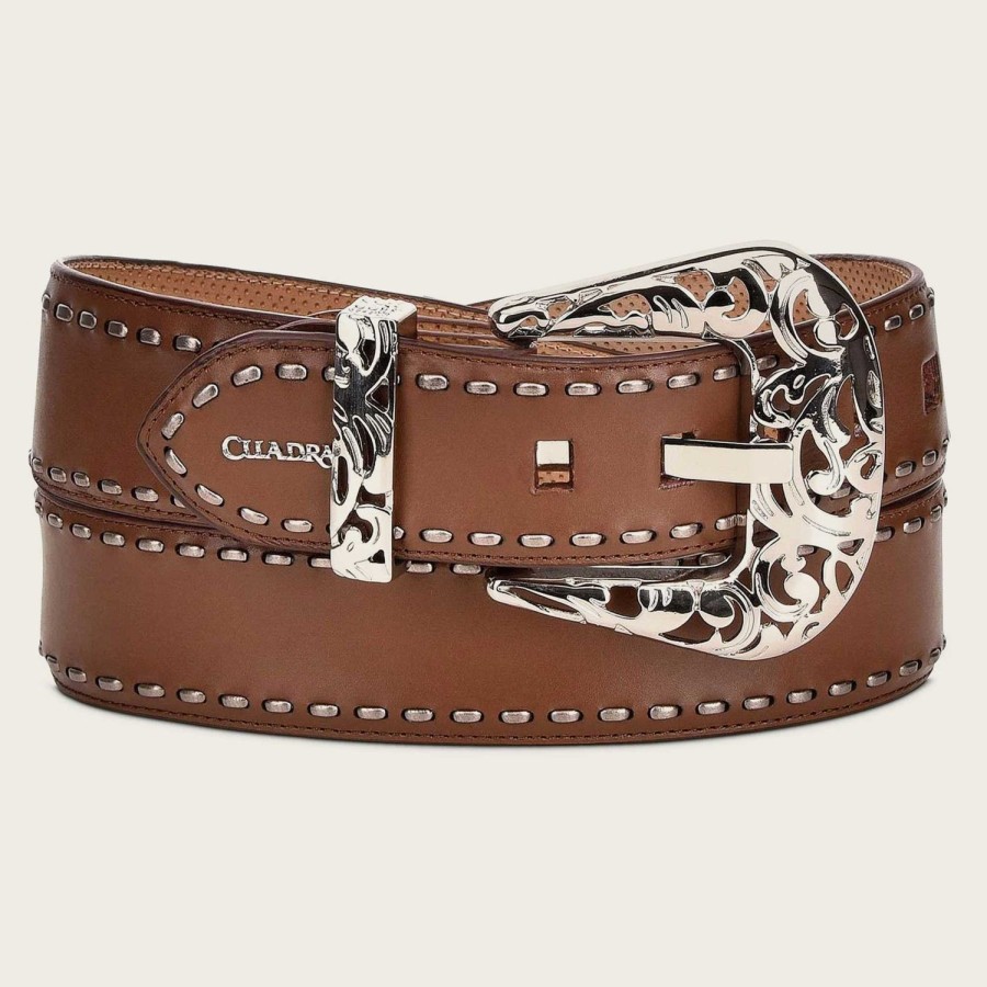 Online Cuadra Handwoven Honey Leather Belt With Metallic Buckle