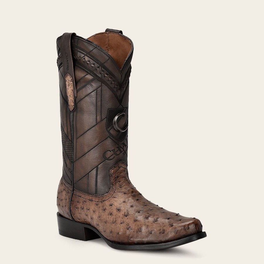 Clearance Cuadra Engraved Brown Ostrich Leather Western Boot