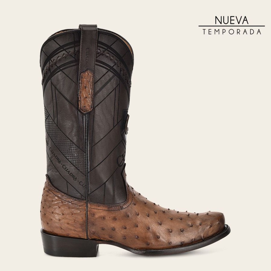 Clearance Cuadra Engraved Brown Ostrich Leather Western Boot